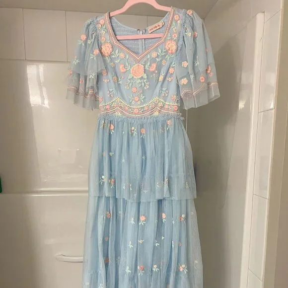 Ivy City Co Blue Embroidered Chantilly Dress - Picture 5 of 9